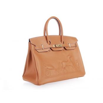 Hermes Original leather HB35 Handbag Lambskin Coffee Replica