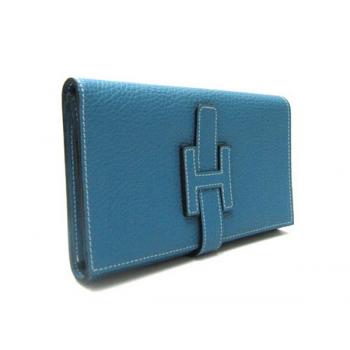 Hermes Wallet H1125 Wallet Cow Leather Blue