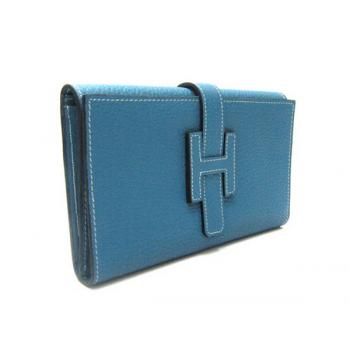 Hermes Wallet H1125 Wallet Cow Leather Blue