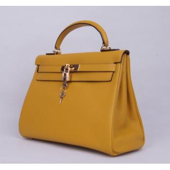 Replica Hermes Kelly H1043 Cow Leather Yellow Handbag