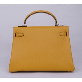 Replica Hermes Kelly H1043 Cow Leather Yellow Handbag