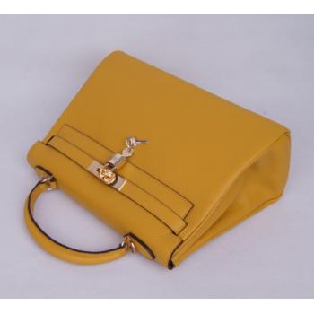 Replica Hermes Kelly H1043 Cow Leather Yellow Handbag