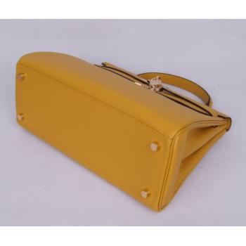 Replica Hermes Kelly H1043 Cow Leather Yellow Handbag