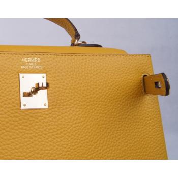 Replica Hermes Kelly H1043 Cow Leather Yellow Handbag