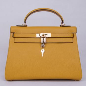 Replica Hermes Kelly H1043 Cow Leather Yellow Handbag