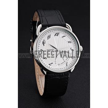 Hermes  Croco Leather Strap White Dial 801403