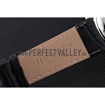 Hermes  Croco Leather Strap White Dial 801403