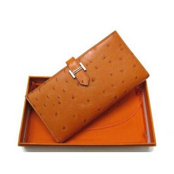 Hermes Wallet H1114 Wallet Ostrich Skin Orange