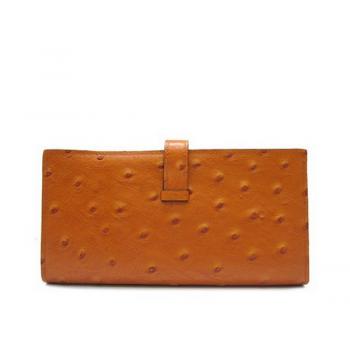 Hermes Wallet H1114 Wallet Ostrich Skin Orange