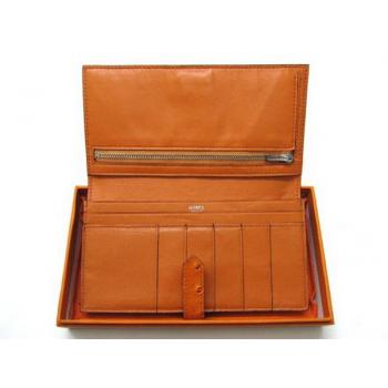 Hermes Wallet H1114 Wallet Ostrich Skin Orange