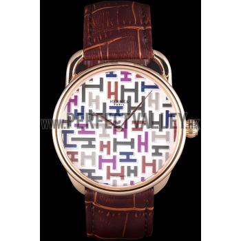 Hermes  Croco Leather Strap Multicolor Patterned Logo Dial 801402