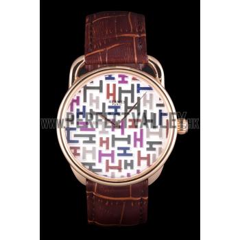 Hermes  Croco Leather Strap Multicolor Patterned Logo Dial 801402