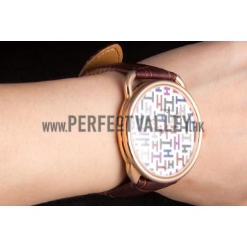 Hermes  Croco Leather Strap Multicolor Patterned Logo Dial 801402