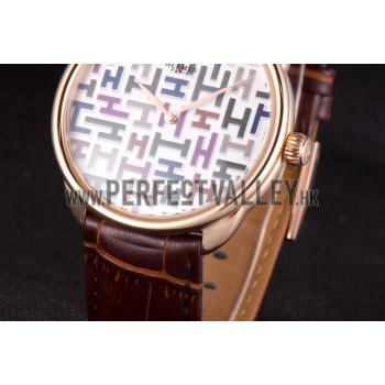 Hermes  Croco Leather Strap Multicolor Patterned Logo Dial 801402