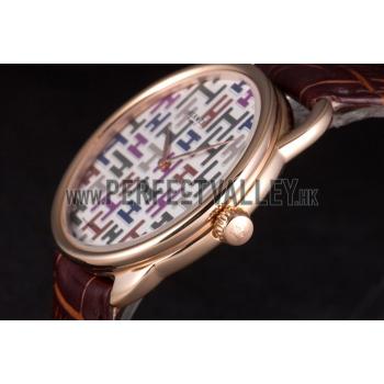 Hermes  Croco Leather Strap Multicolor Patterned Logo Dial 801402