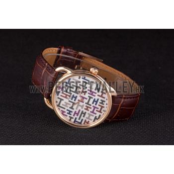 Hermes  Croco Leather Strap Multicolor Patterned Logo Dial 801402