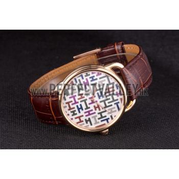 Hermes  Croco Leather Strap Multicolor Patterned Logo Dial 801402