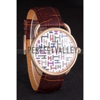 Hermes  Croco Leather Strap Multicolor Patterned Logo Dial 801402