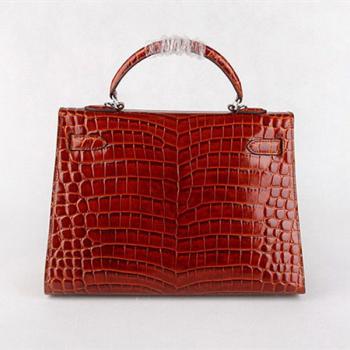 Replica Cheap Hermes Kelly HK32 Crocodile Coffee