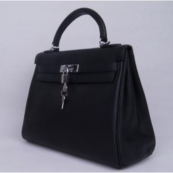 Hermes Kelly H1043 Ladies Cow Leather Black Handbag