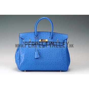 Hermes Birkin 35 Blue Ostrich Leather 607483