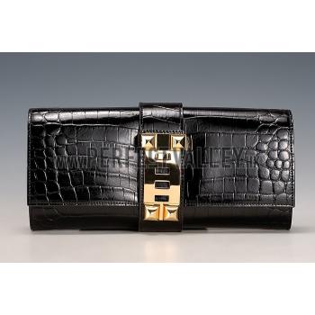 Hermes Medor Crocodile Leather Black Clutch 18926677