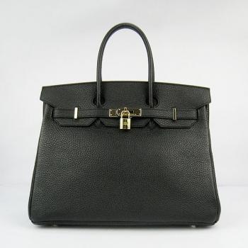 Hermes Original leather 6089A Ladies Lambskin Black Handbag