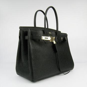 Hermes Original leather 6089A Ladies Lambskin Black Handbag