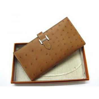 Hermes Wallet H1114 Ostrich Skin Coffee