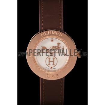 Hermes  MOP Dial Brown Leather Bracelet 801389