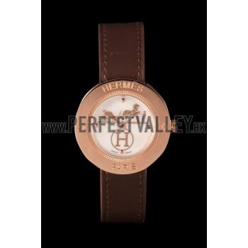 Hermes  MOP Dial Brown Leather Bracelet 801389