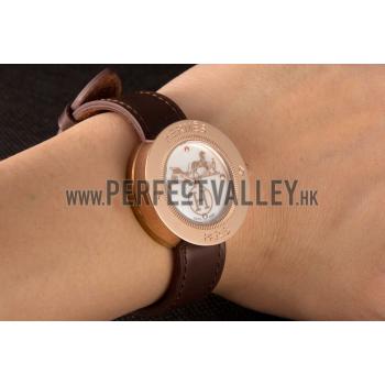 Hermes  MOP Dial Brown Leather Bracelet 801389