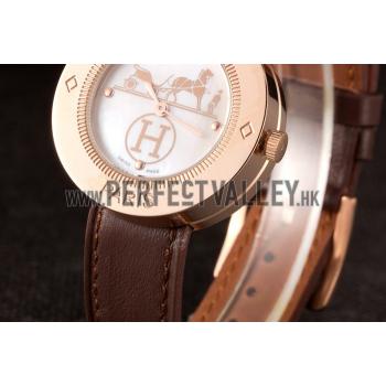 Hermes  MOP Dial Brown Leather Bracelet 801389