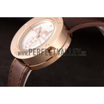 Hermes  MOP Dial Brown Leather Bracelet 801389