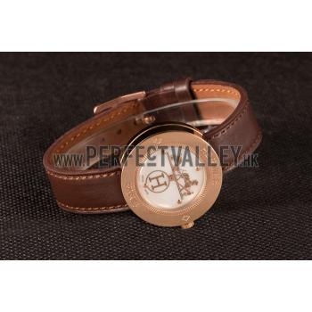 Hermes  MOP Dial Brown Leather Bracelet 801389