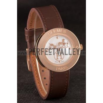 Hermes  MOP Dial Brown Leather Bracelet 801389