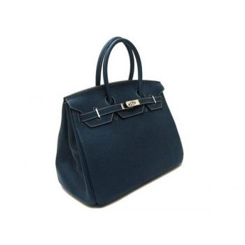 Hermes Original leather HB35 Handbag Cow Leather Blue Replica