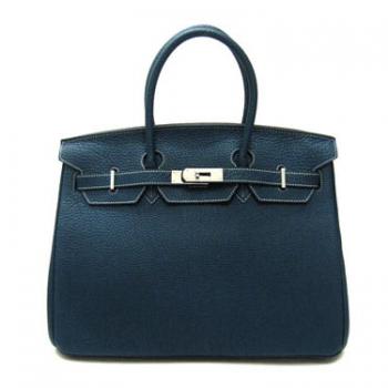 Hermes Original leather HB35 Handbag Cow Leather Blue Replica