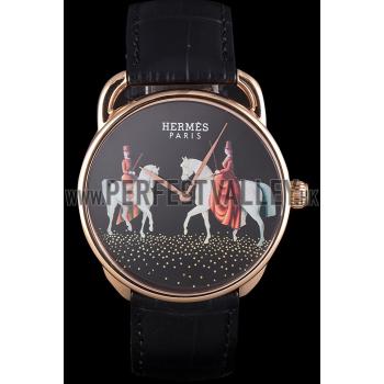 Hermes  Croco Leather Strap Black Dial 801397 Replica