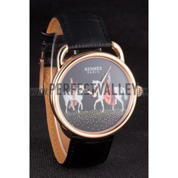 Hermes  Croco Leather Strap Black Dial 801397 Replica