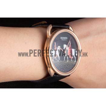 Hermes  Croco Leather Strap Black Dial 801397 Replica