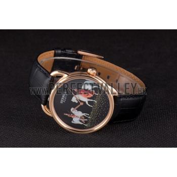 Hermes  Croco Leather Strap Black Dial 801397 Replica