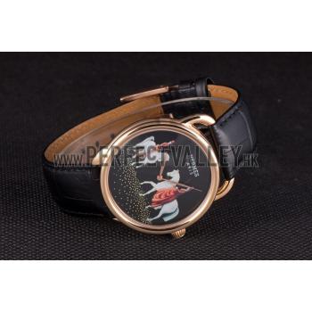 Hermes  Croco Leather Strap Black Dial 801397 Replica