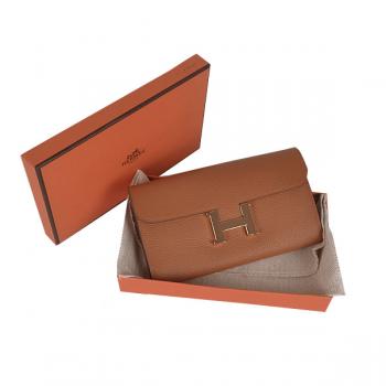 Hermes Wallet H6023 Ladies Cow Leather Coffee