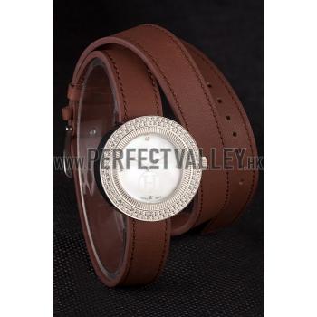 Replica Hermes  MOP Dial Brown Elongated Leather Bracelet 801393