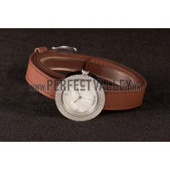 Replica Hermes  MOP Dial Brown Elongated Leather Bracelet 801393