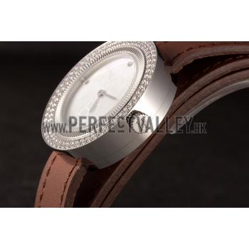 Replica Hermes  MOP Dial Brown Elongated Leather Bracelet 801393