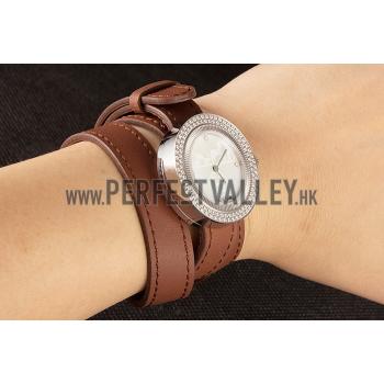 Replica Hermes  MOP Dial Brown Elongated Leather Bracelet 801393