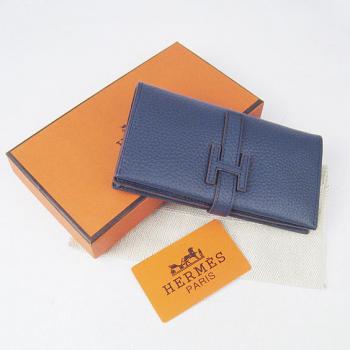 Hermes Wallet H015 Ladies Cow Leather Blue Replica