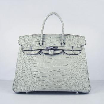 Hermes Birkin 6089 Handbag Crocodile Silver Replica